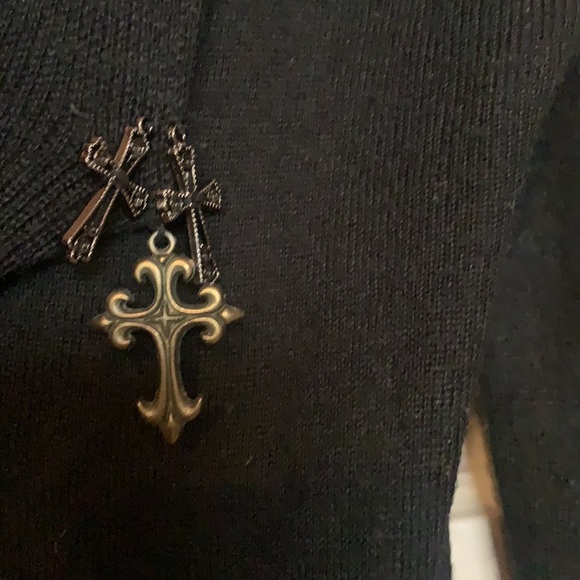 SEXY PLANET FUNK BLACK SWEATER DRESS HOODIE 3 GOTHIC CROSSES SZ S EMU LOLITA - Picture 6 of 13